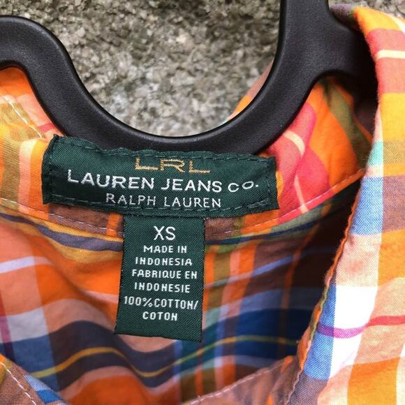 Ralph Lauren LRL Cotton Shirt Bright Summer Plaid Button Down Orange Casual xs - Picture 3 of 6